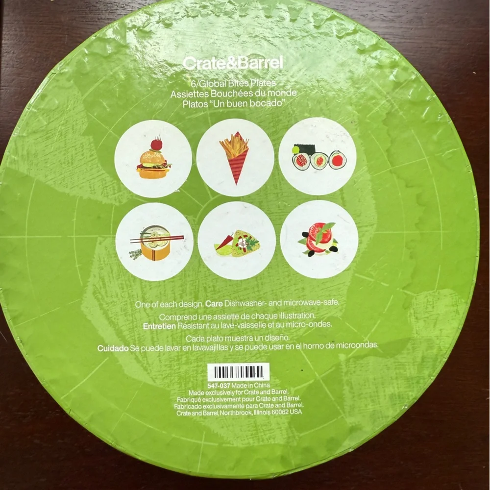 CRATE & BARREL Set of 6 Global Bites Plates